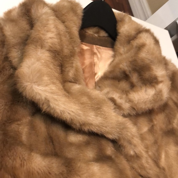 Vintage Light Brown Faux Fur Button Up Coat size 14 - Picture 7 of 15